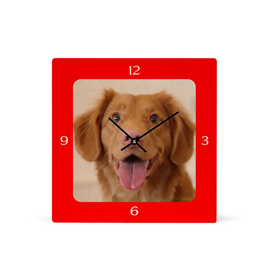12x12 Square Personalized Wood Clock - Red / No gift wrapped