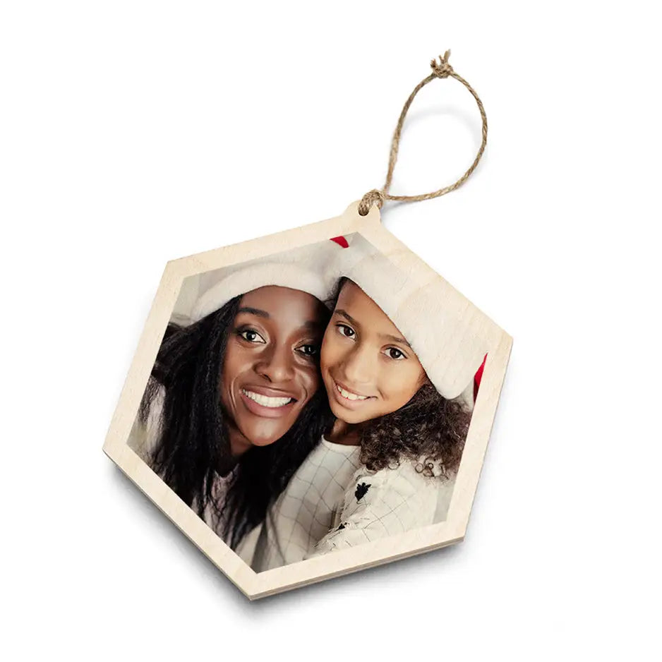 Print on Wood Hexagon Ornament - No gift wrapped / No Burlap