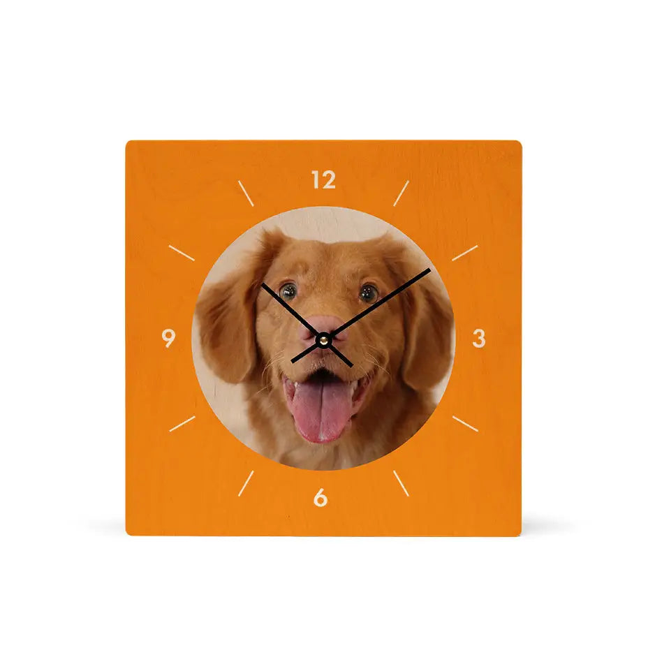12x12 Circle Personalized Wood Clock - Orange / No gift