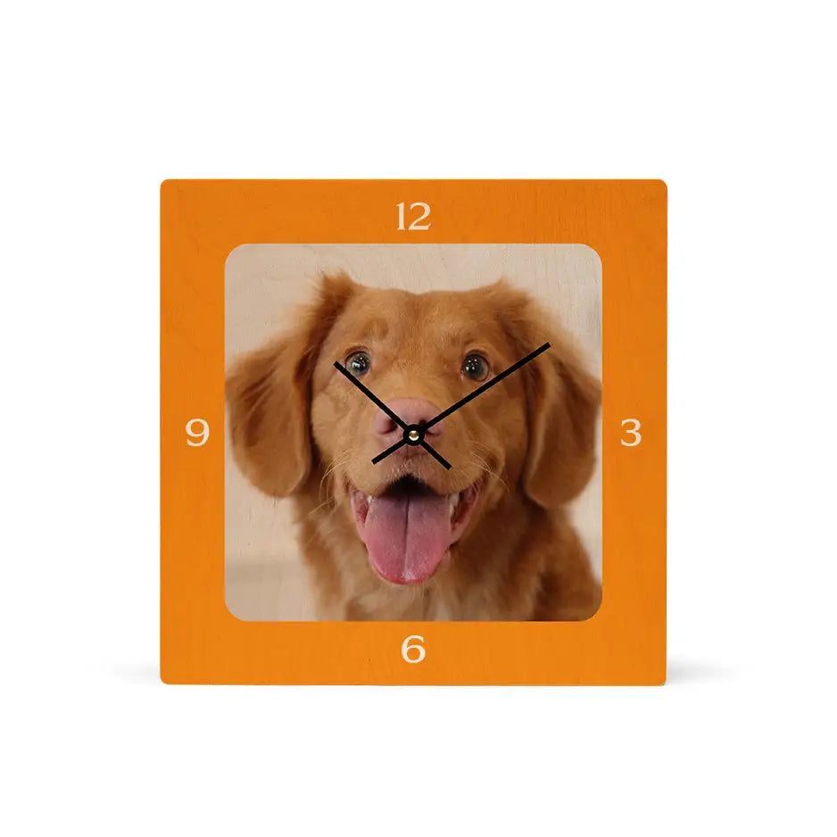 12x12 Square Personalized Wood Clock - Orange / No gift