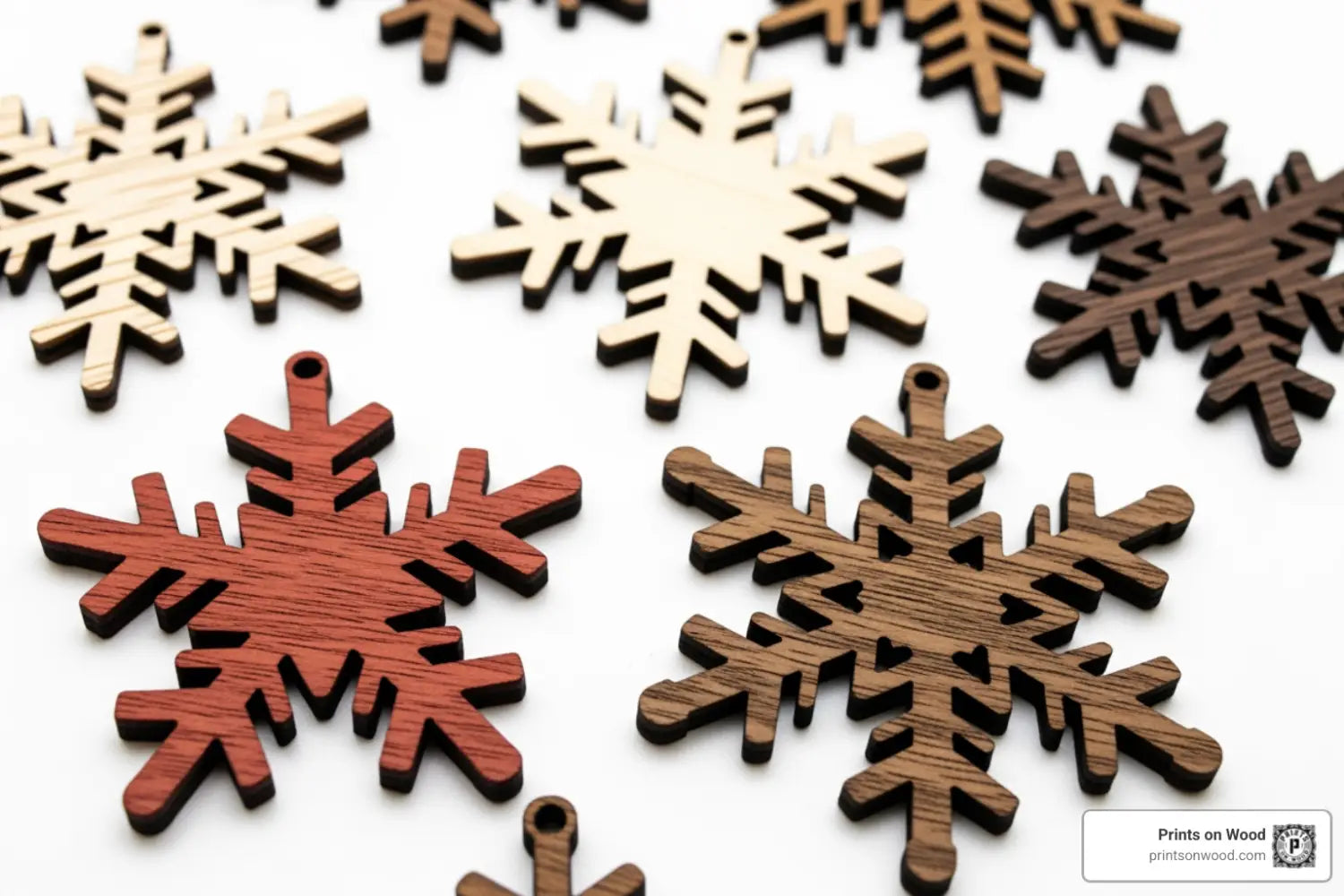 various wood species snowflakes - small wooden snowflake ornaments