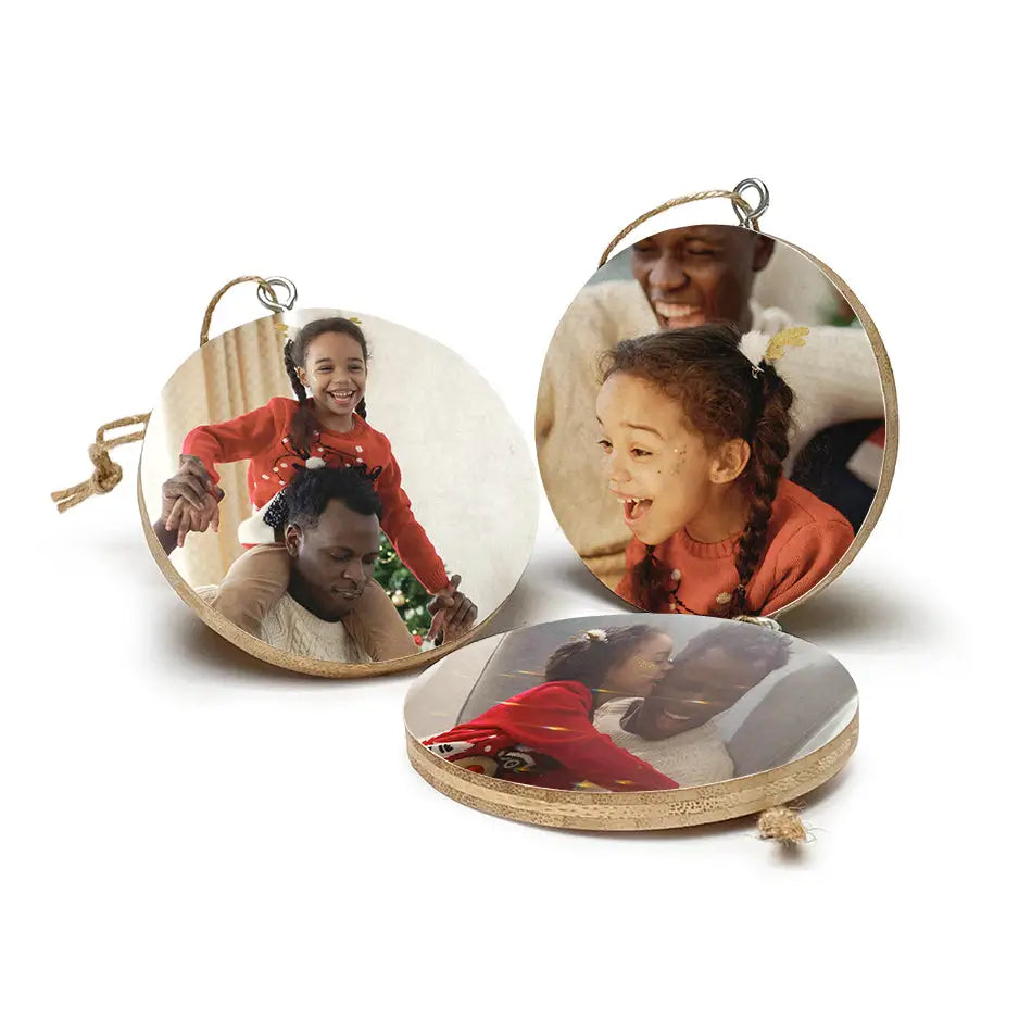 Bamboo Wood Circle Ornament Set