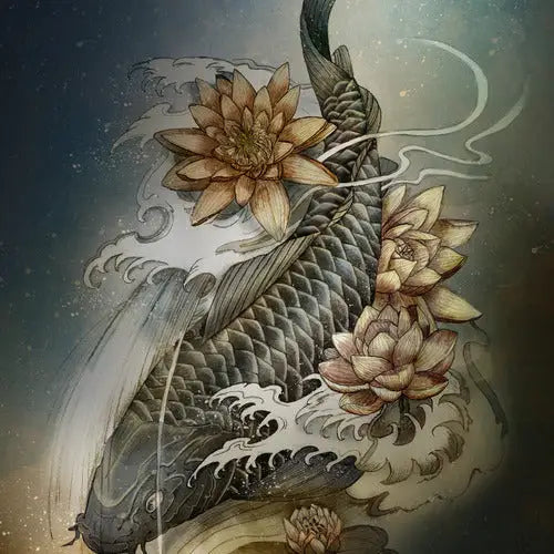 Marine Loup Koi And Lotus