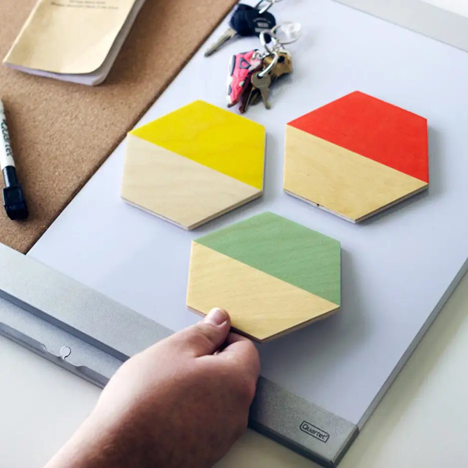 Hexagonal Magnet Print on Wood Hexagon Magnet Set | Rustic-Contemporary Vibe -Prints On Wood